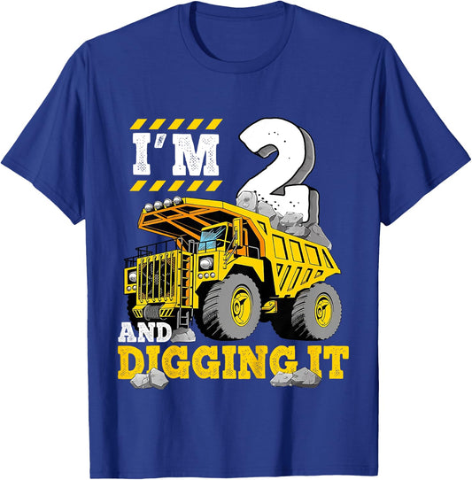 Two 2th Birthday Cool Construction Truck 2yr Boy 2 Years Old T-Shirt - T-Shirt | Royal