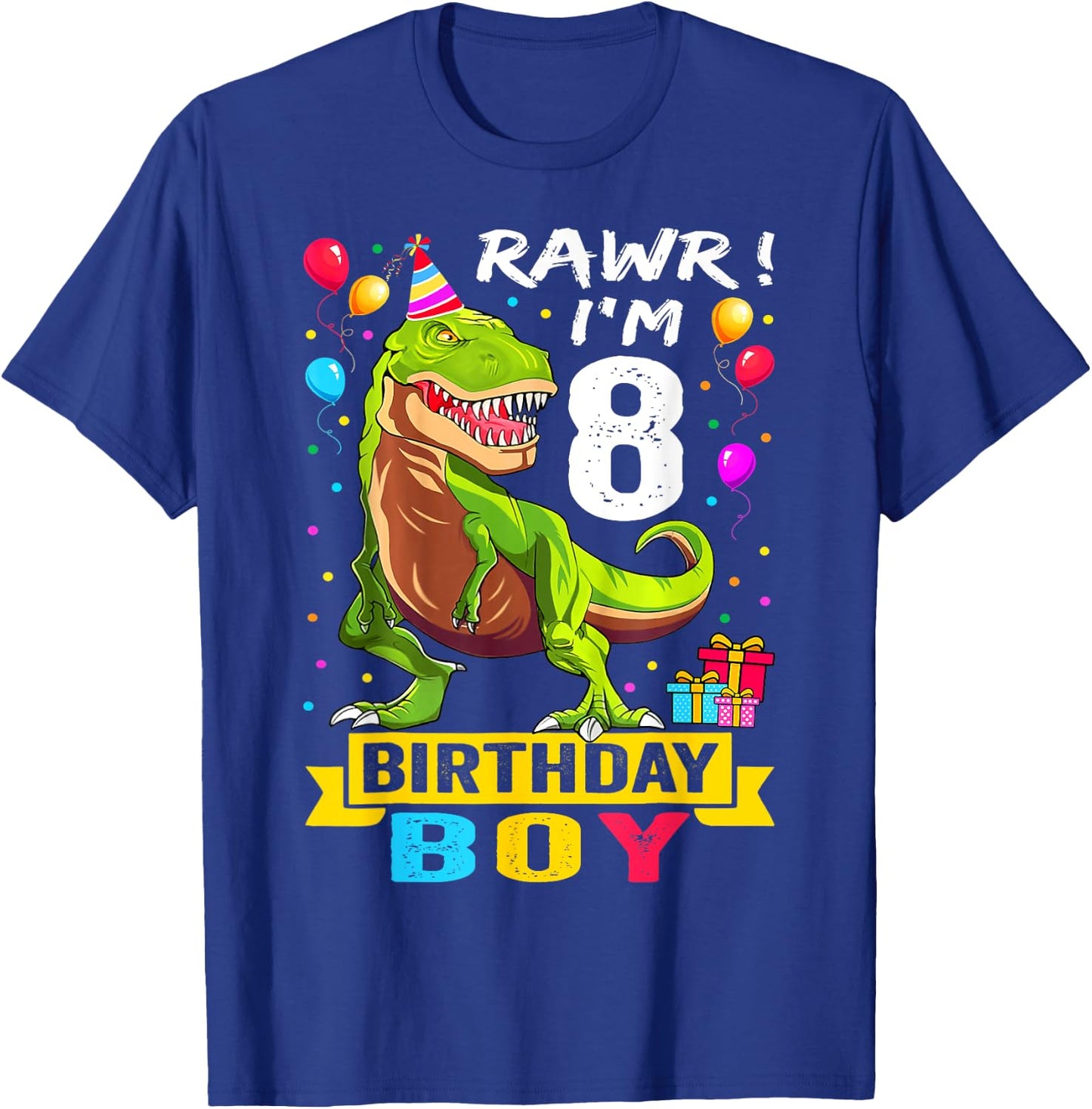 Kids 8 Year Old Shirt 8th Birthday Boy T Rex Dinosaur T-Shirt - T-Shirt | Royal