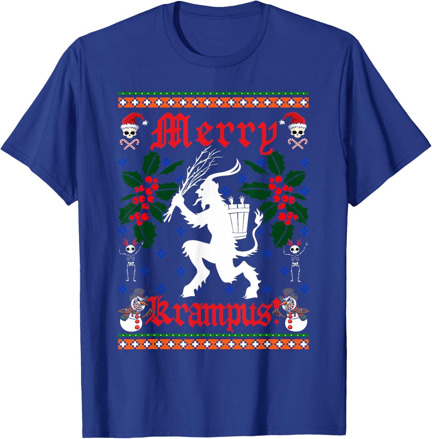 Funny Krampus Men Women Kids Merry Krampus Ugly Christmas T-Shirt - T-Shirt | Royal