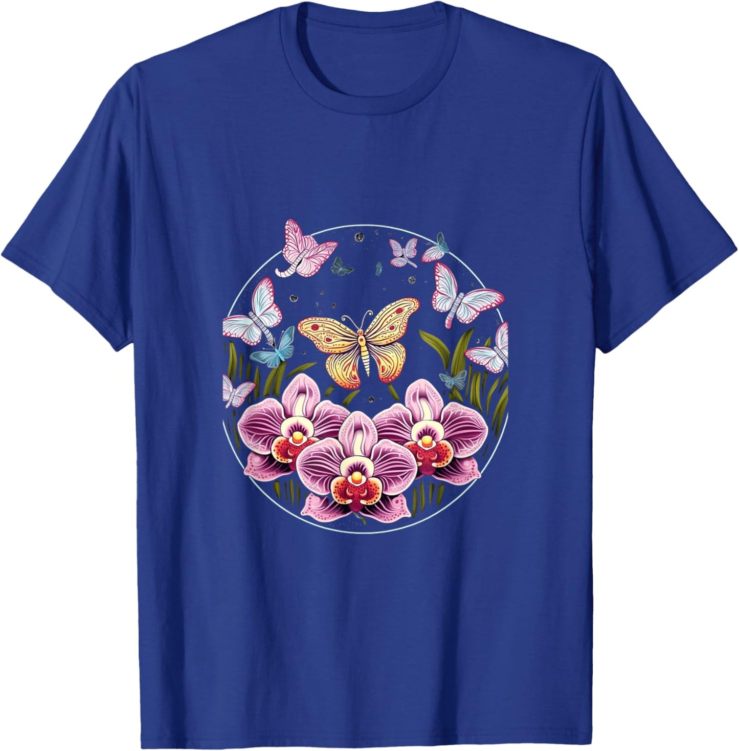 Orchids and Butterflies Butterfly Flower Orchid Plant Lovers T-Shirt - T-Shirt | Royal