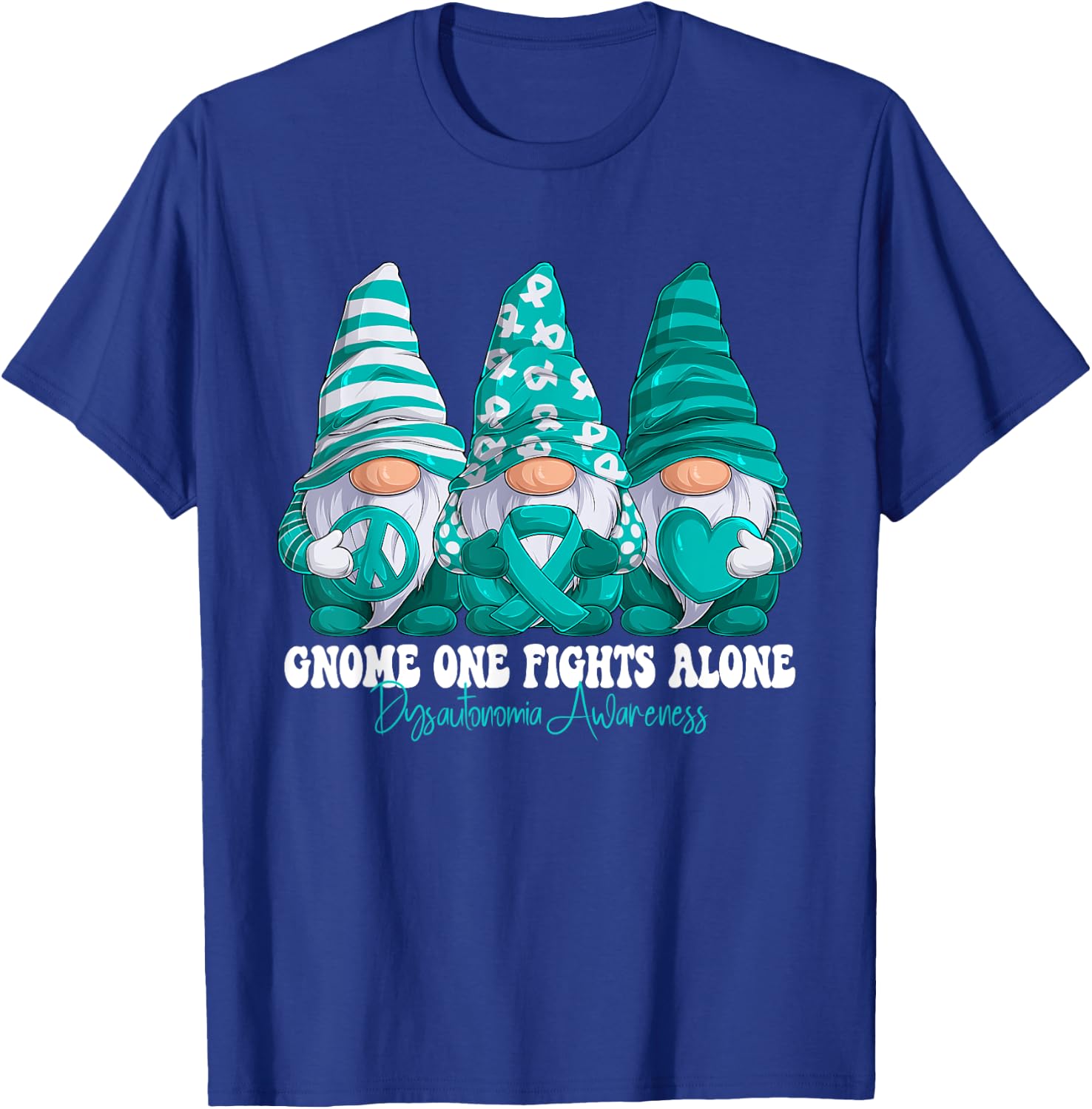 Dysautonomia Awareness Month Teal Ribbon Gnomies Support T-Shirt - T-Shirt | Royal