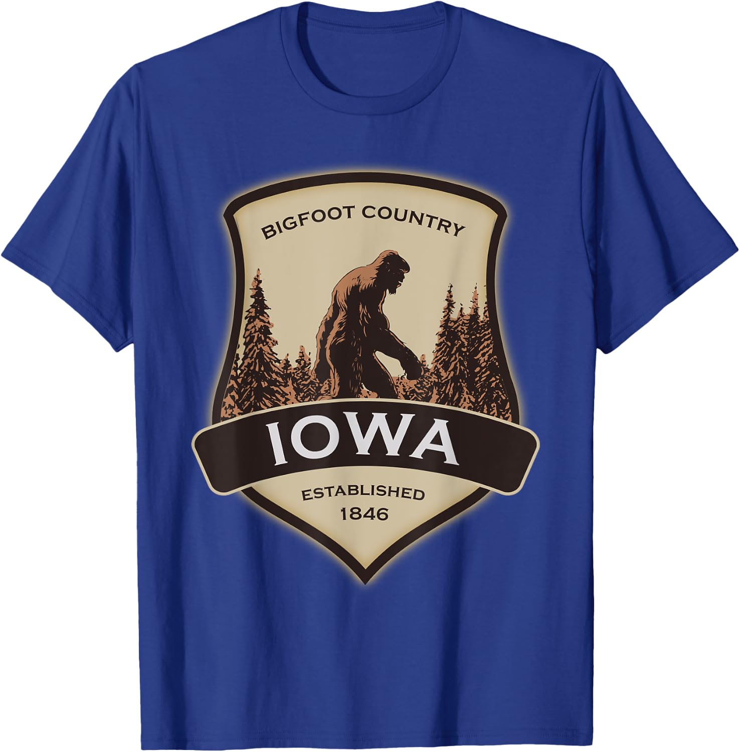 Iowa and a Bigfoot, or a Sasquatch T-Shirt - T-Shirt | Royal