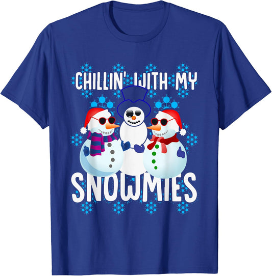 Christmas Chillin' With My Snowmies Snowman Xmas T-Shirt - T-Shirt | Royal
