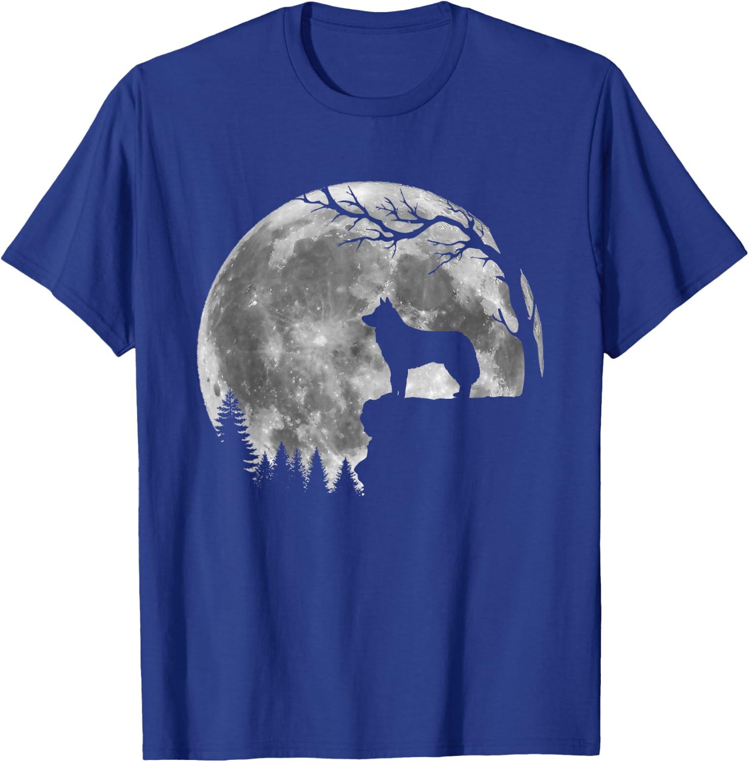 Siberian Husky Moon Silhouette Funny Lazy Halloween Costume T-Shirt - T-Shirt | Royal