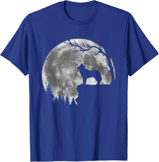 Siberian Husky Moon Silhouette Funny Lazy Halloween Costume T-Shirt - T-Shirt | Royal