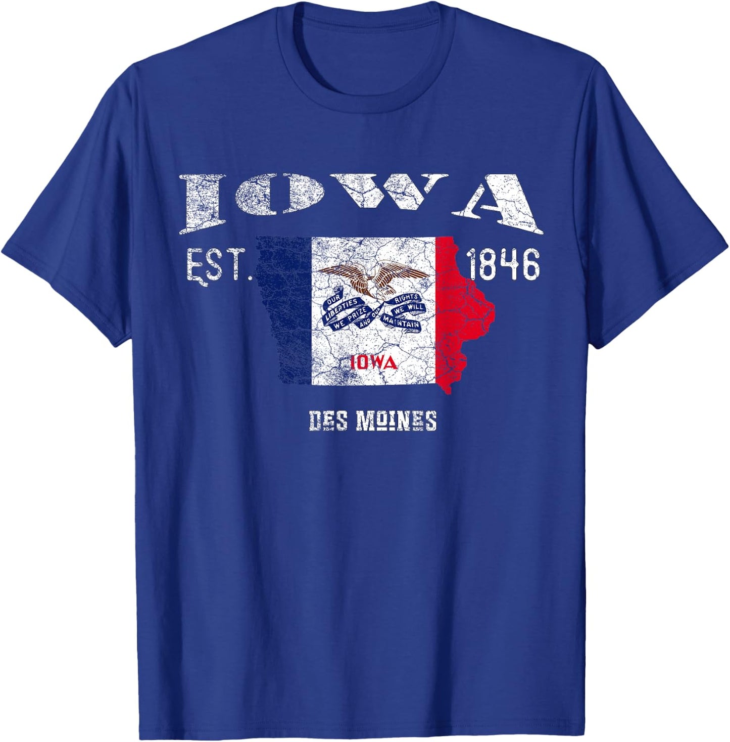 Vintage Iowa US State Flag and Map, Des Moines T-Shirt - T-Shirt | Royal