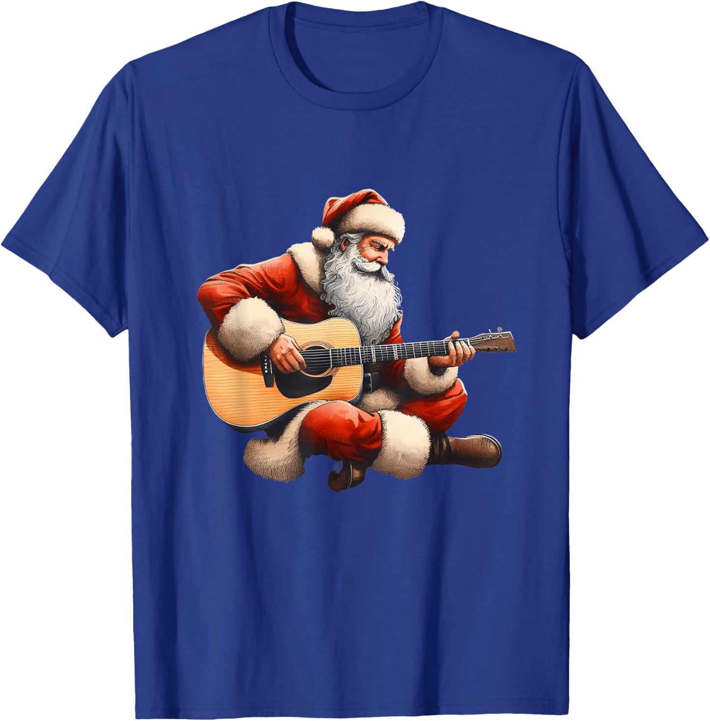 Guitarist Santa Cute Christmas Santa Playing Acoustic Guitar T-Shirt - T-Shirt | Royal