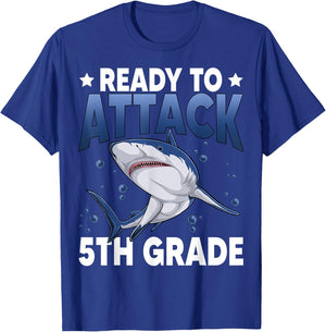 Ready To Attack 5th Grade Shark Fifth Grade Teacher Student T-Shirt - T-Shirt | Royal
