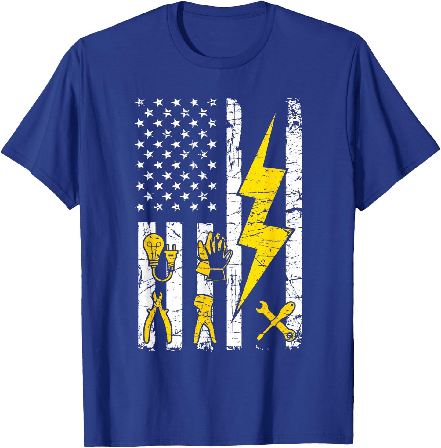 Tools - USA Flag Electrician Patriotic Lineman 4th July T-Shirt - T-Shirt | Royal