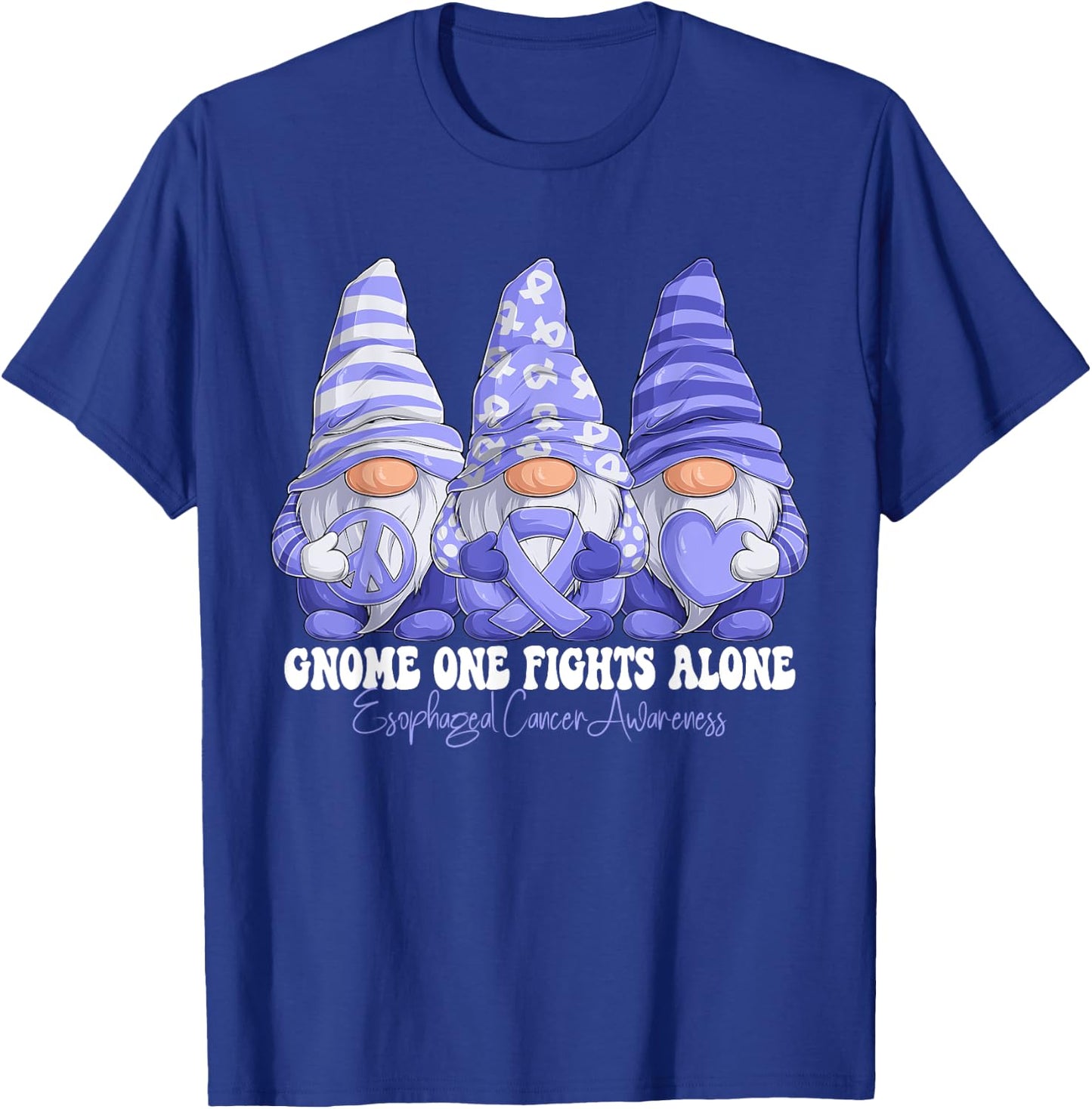 Esophageal Cancer Awareness Month Periwinkle Ribbon Gnomies T-Shirt - T-Shirt | Royal