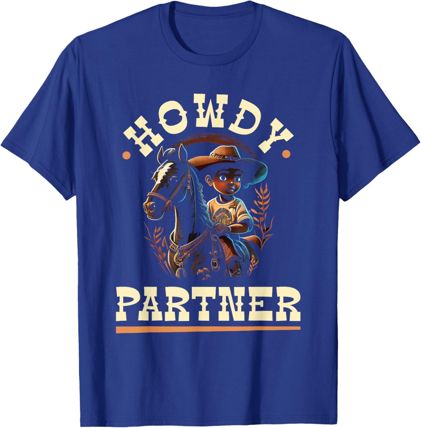 Howdy Partner, African American Rodeo Cowboy Boy Kids T-Shirt - T-Shirt | Royal