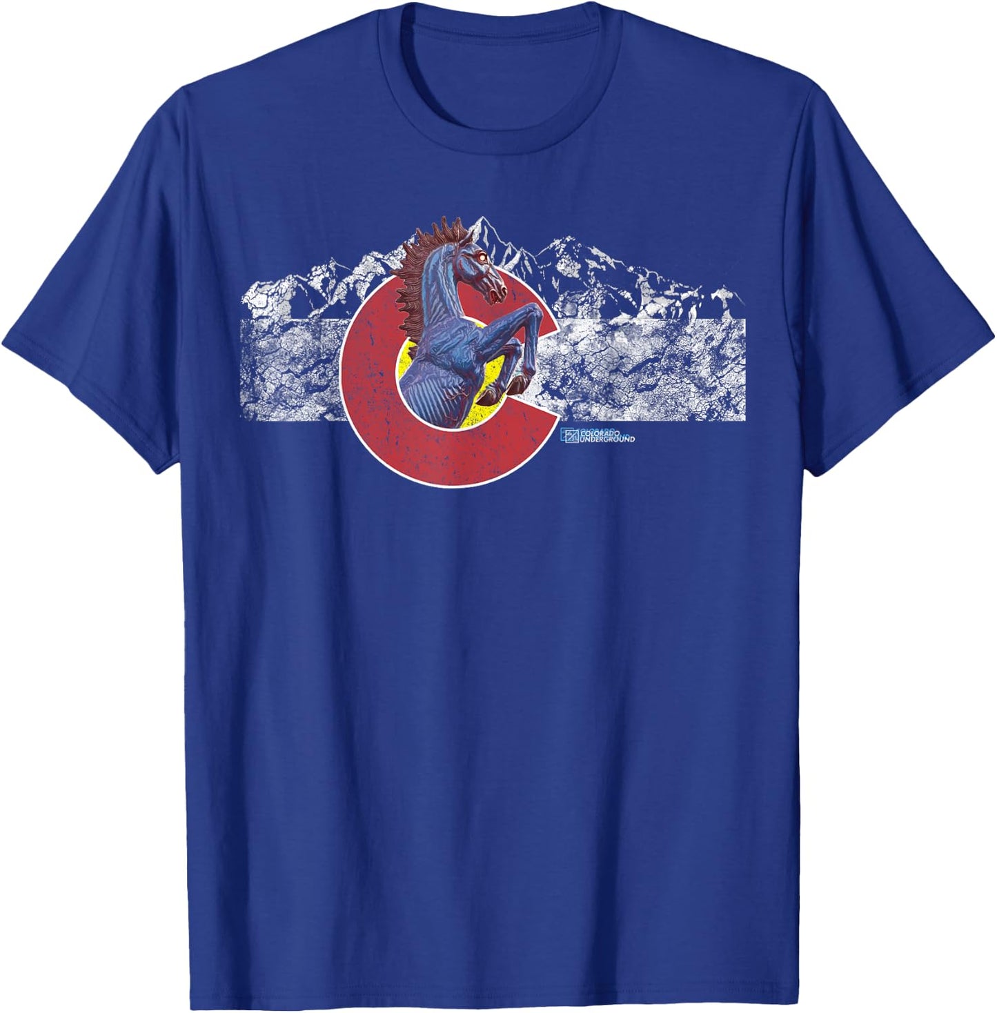 Colorado Flag and Blucifer Demon Horse T-Shirt - T-Shirt | Royal