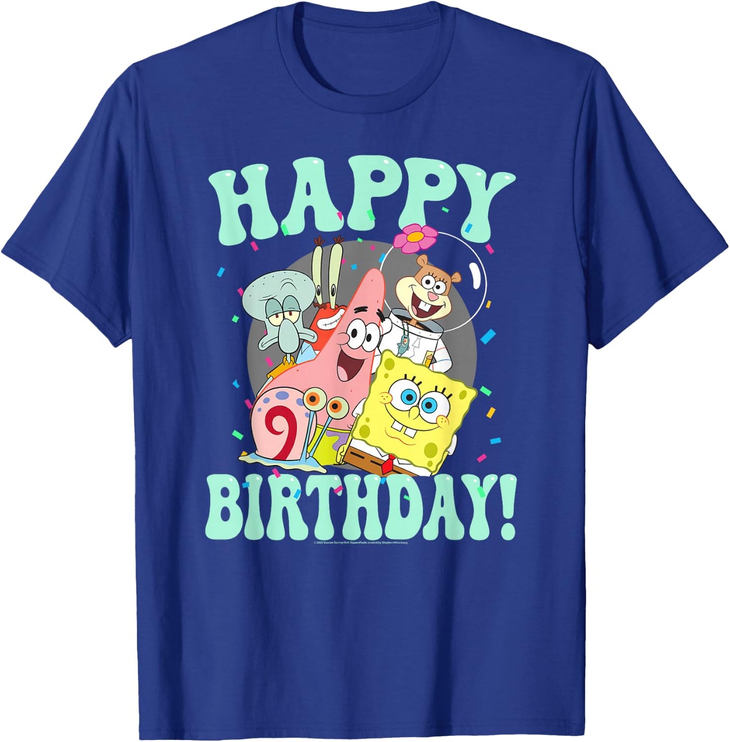 SpongeBob SquarePants Happy Birthday Sandy Patrick Squidward T-Shirt - T-Shirt | Royal