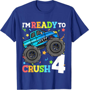 Kids Monster Truck Shark 4th Birthday Boy Toddler 4 Four Year Old T-Shirt - T-Shirt | Royal