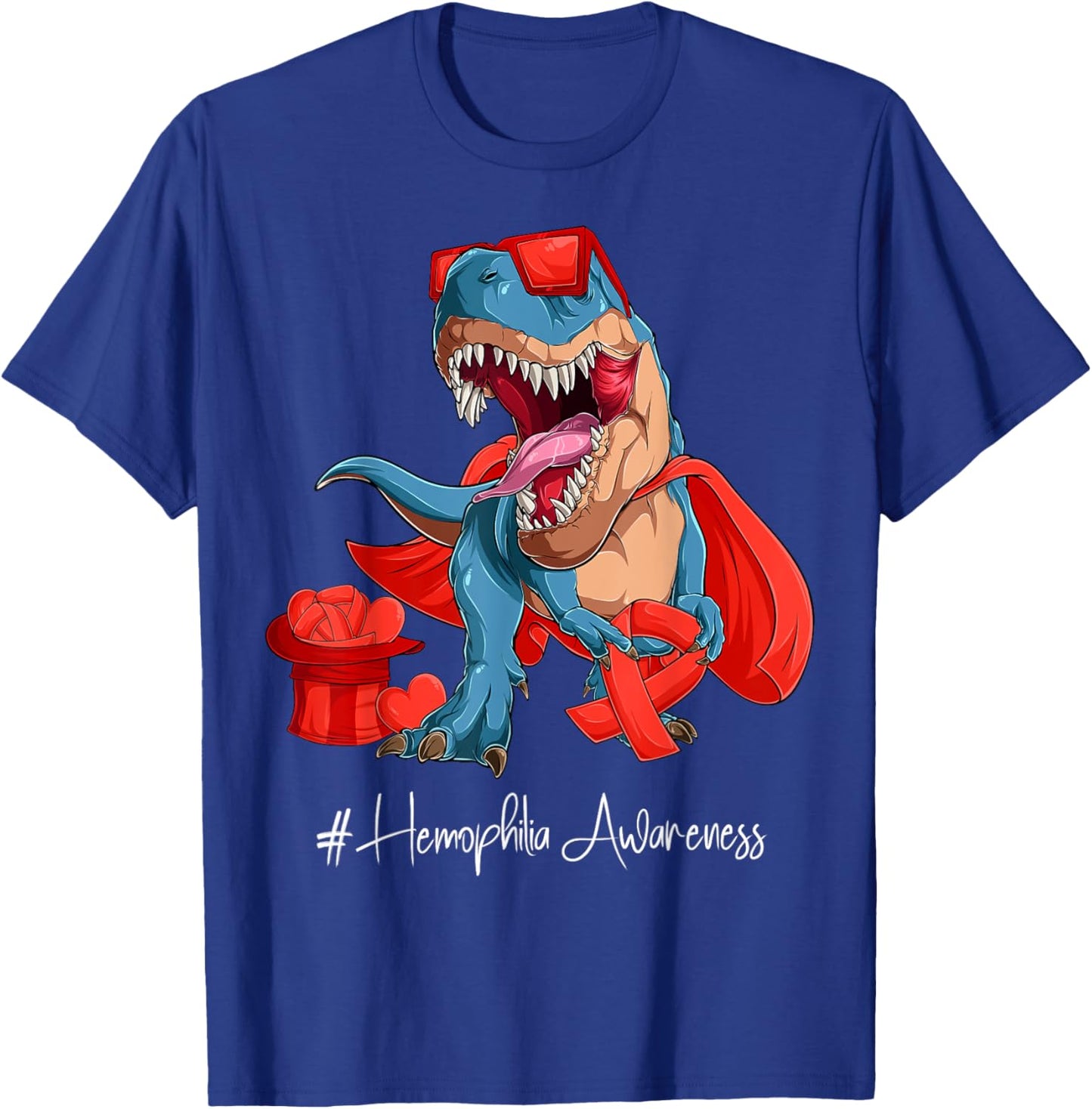 Hemophilia Awareness Month Red Ribbon Trex T-Shirt - T-Shirt | Royal