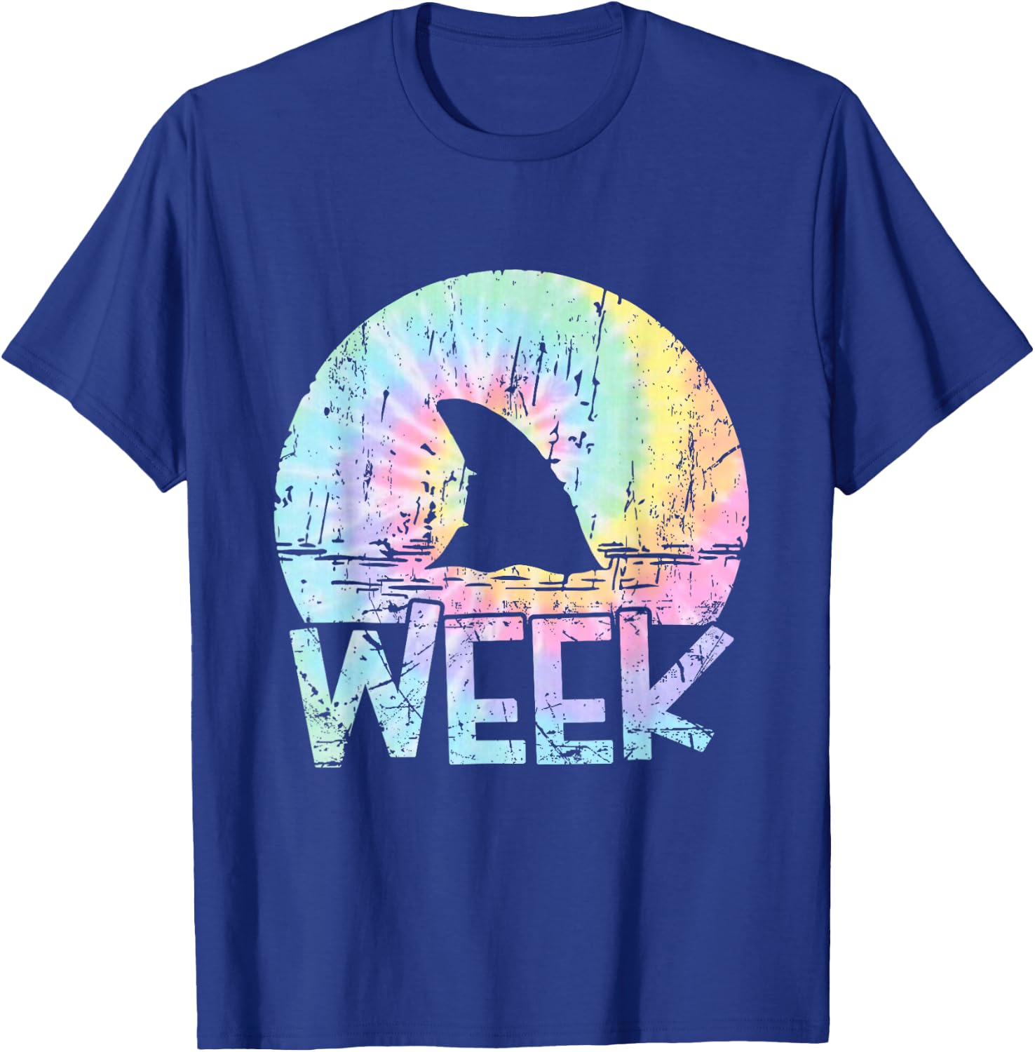 Retro Shark Fin Week 2025 Shark Lover Ocean Wildlife Tie Dye T-Shirt - T-Shirt | Royal