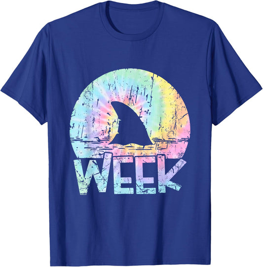 Retro Shark Fin Week 2025 Shark Lover Ocean Wildlife Tie Dye T-Shirt - T-Shirt | Royal