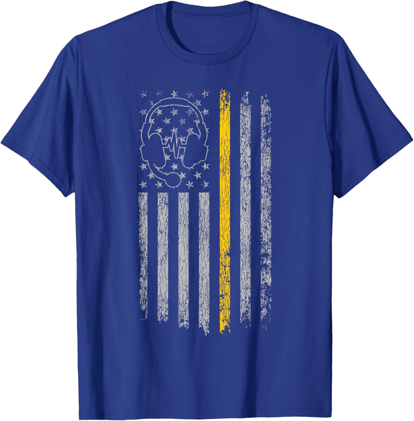911 Police Dispatcher Job Appreciation HD0 911 Dispatcher Thin Gold Yellow Line American Flag T-Shirt - T-Shirt | Royal