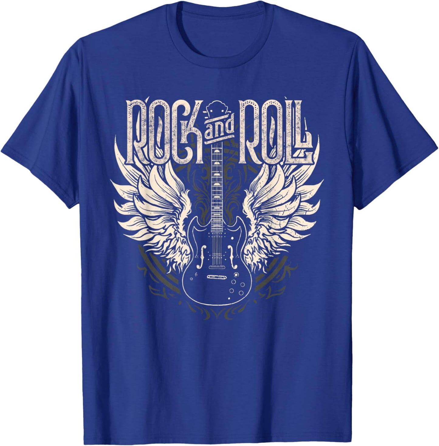 Rock and Roll Electric Guitar Wings Music Concert Guitarist T-Shirt - T-Shirt | Royal