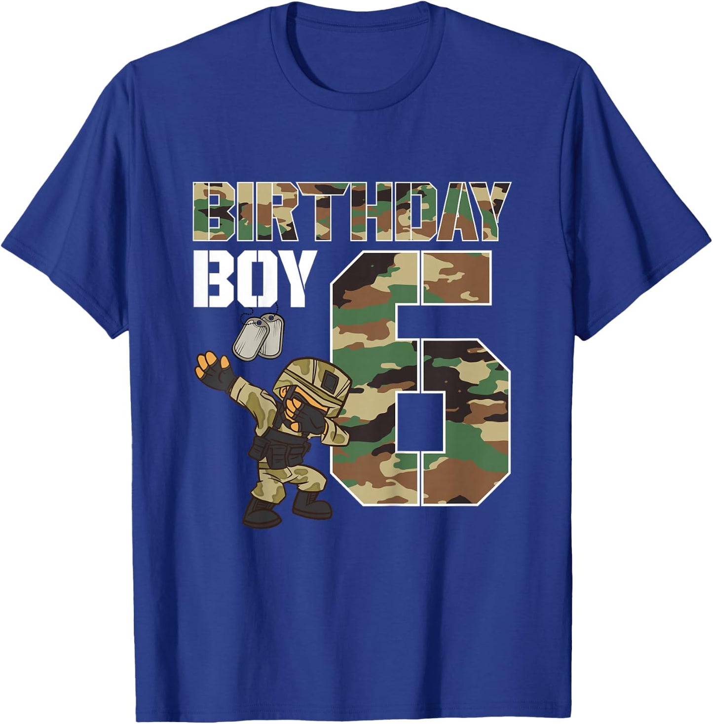 Kids 6 Year Old Boy Military Army 6th Birthday Boy Matching T-Shirt - T-Shirt | Royal