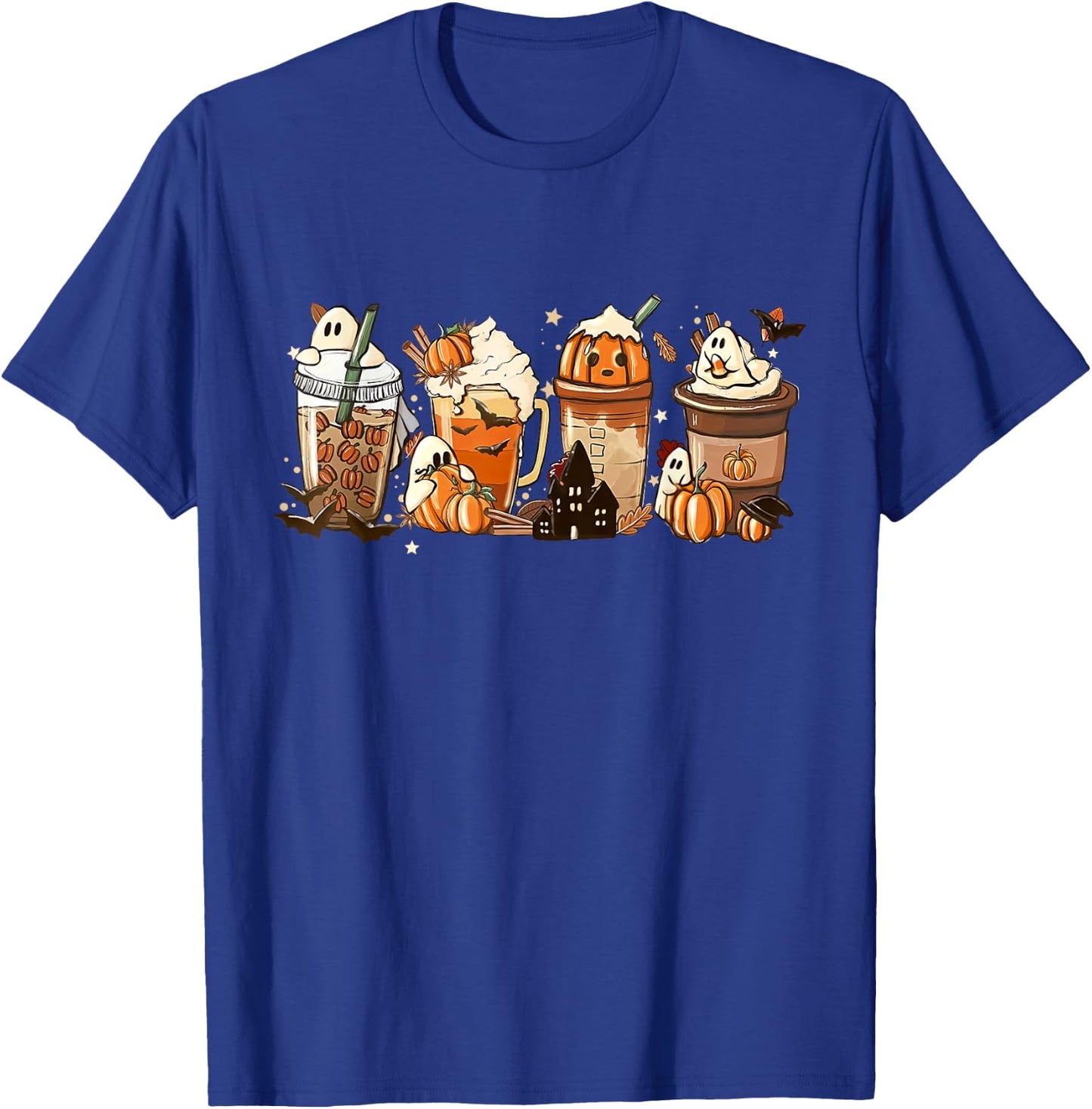 Halloween Coffee Latte Cute Scary Boo Ghost Pumpkin Spice T-Shirt - T-Shirt | Royal