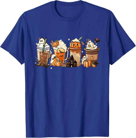 Halloween Coffee Latte Cute Scary Boo Ghost Pumpkin Spice T-Shirt - T-Shirt | Royal