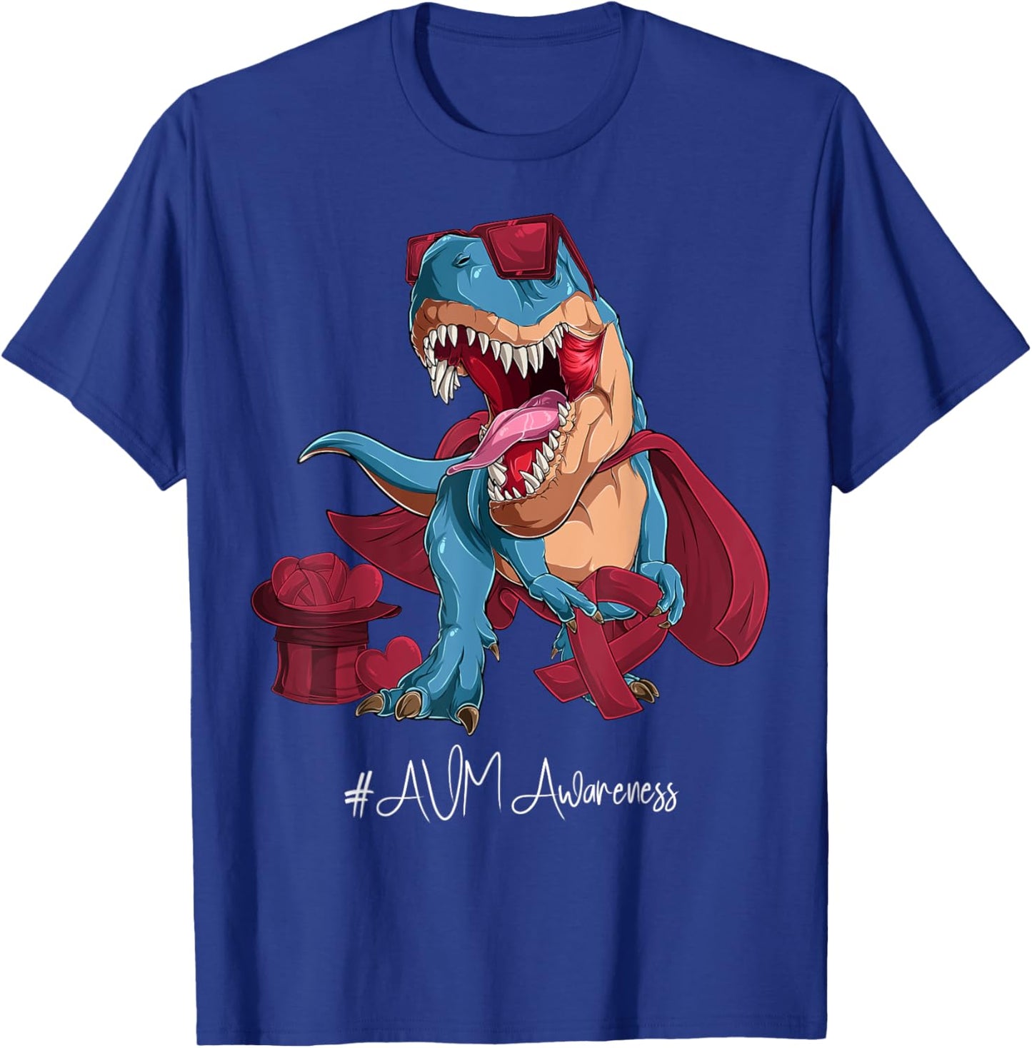 AVM Awareness Month Burgundy Ribbon Trex T-Shirt - T-Shirt | Royal