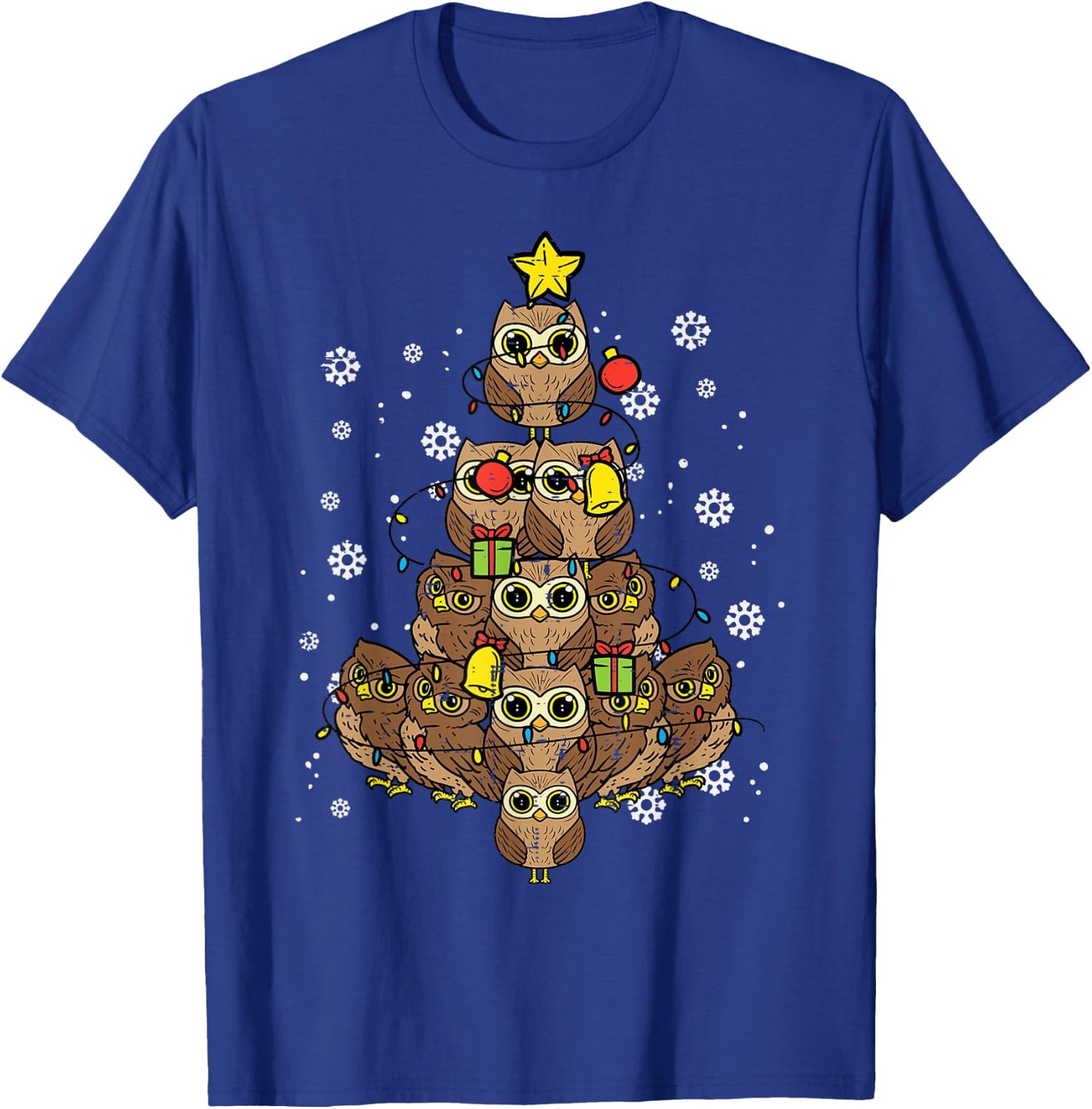 Owls Christmas Tree Cute Xmas Bird Animal Men Women Kids T-Shirt - T-Shirt | Royal