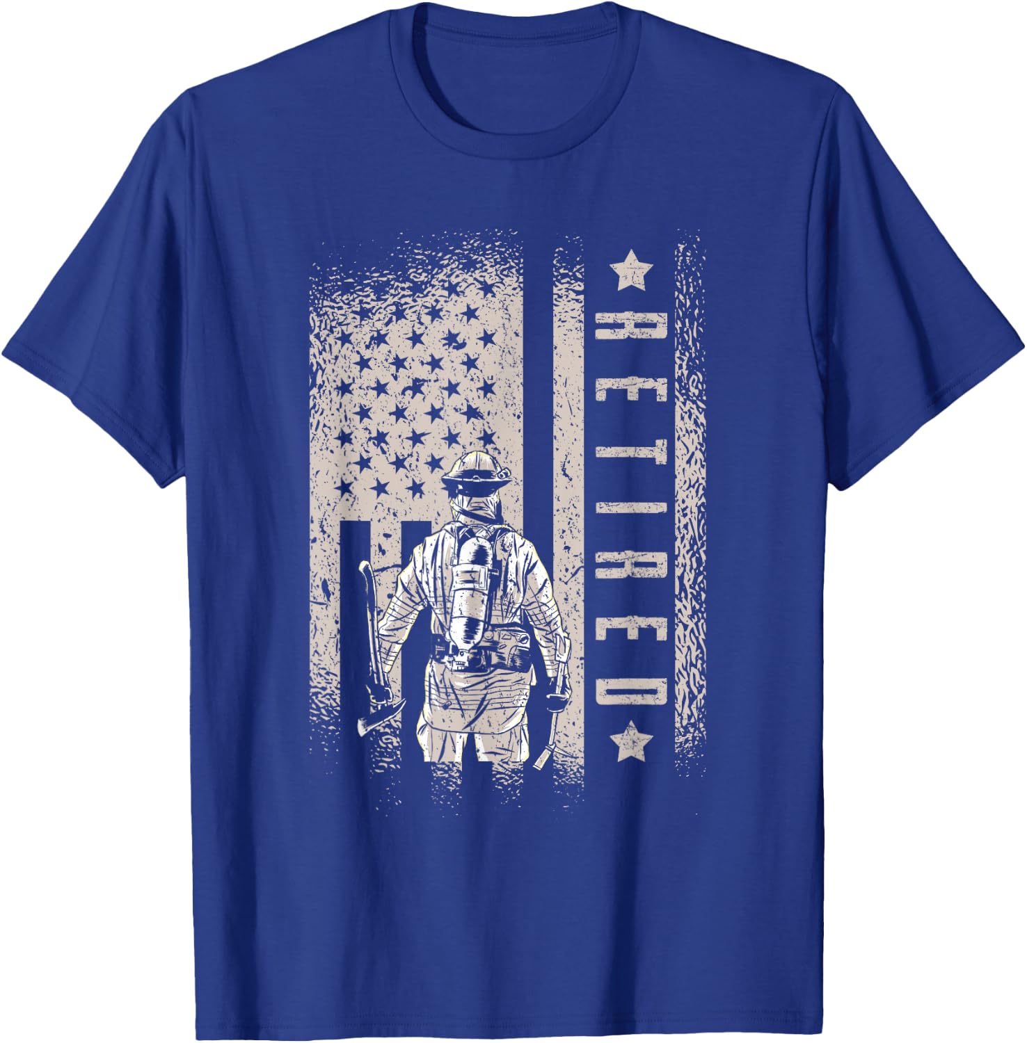Retired Firefighter Fireman Axe American Flag T-Shirt - T-Shirt | Royal