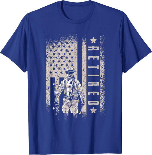 Retired Firefighter Fireman Axe American Flag T-Shirt - T-Shirt | Royal