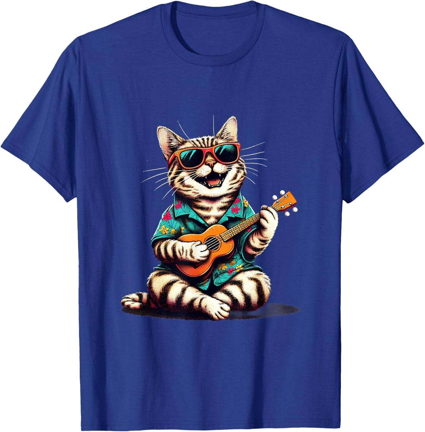 Cat Wearing a Hawaiian Shirt, Playing a Ukulele T-Shirt - T-Shirt | Royal