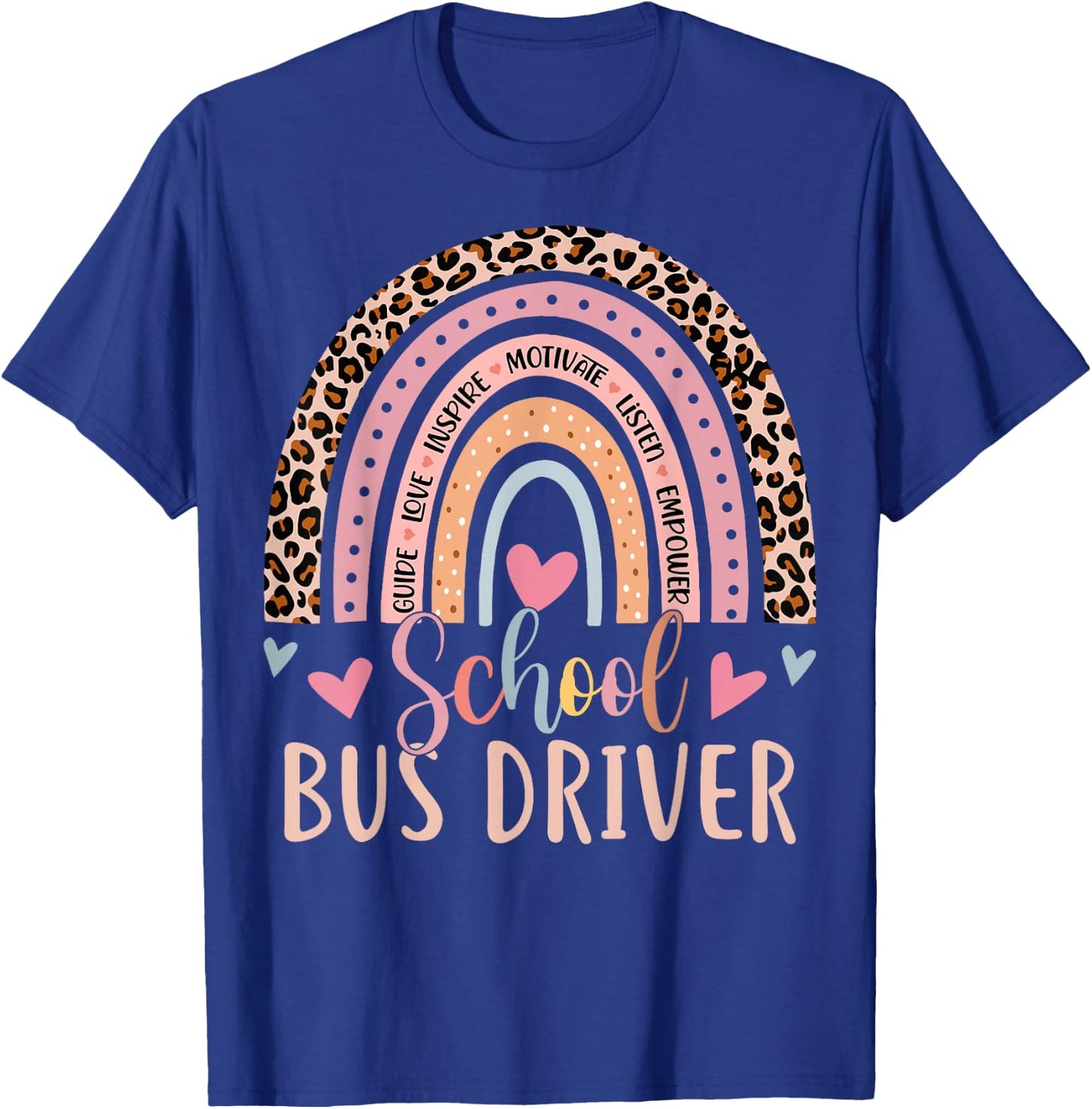 Funny School Bus Driver Rainbow Leopard Print Bus Driver T-Shirt - T-Shirt | Royal