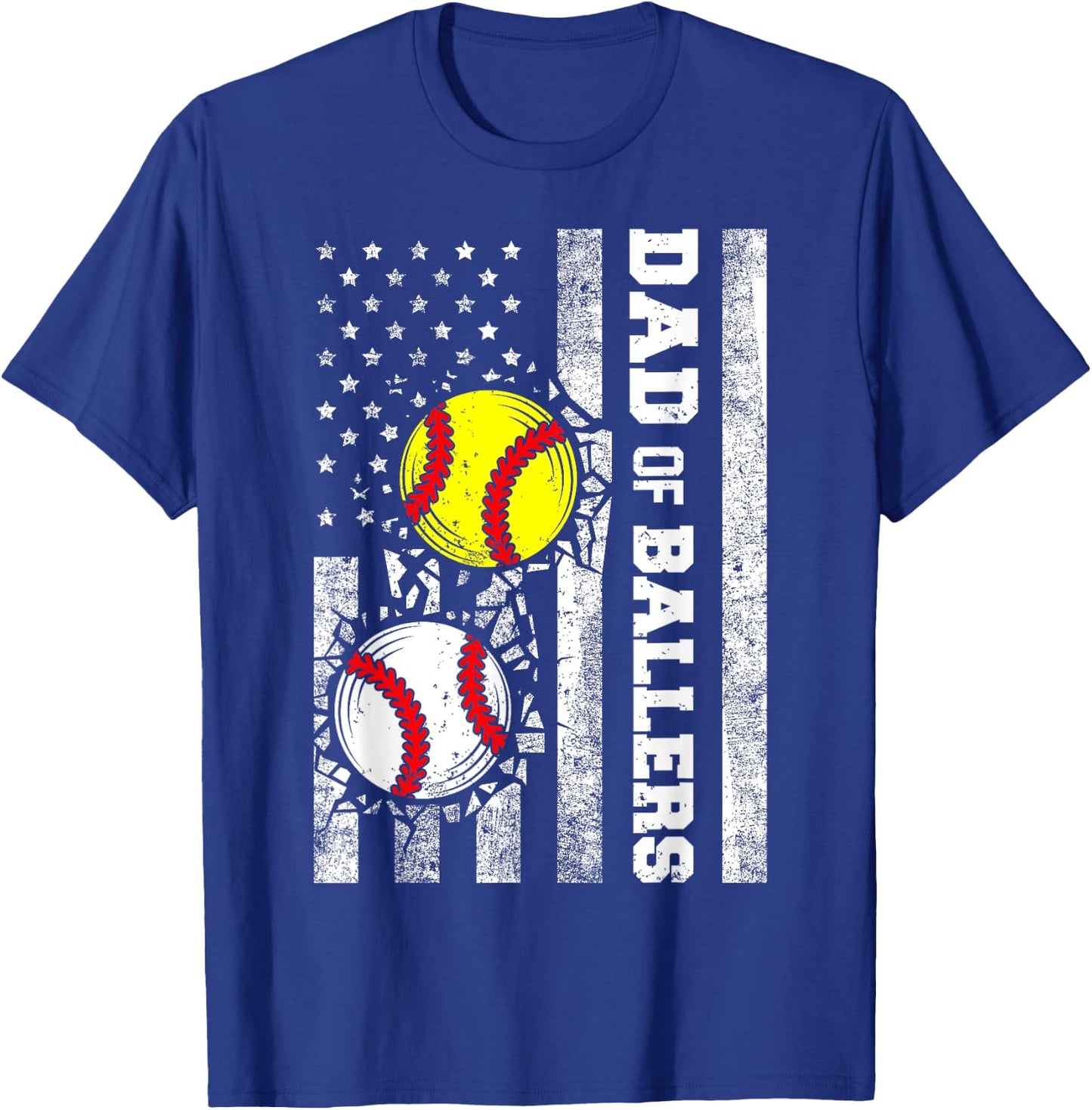 Dad of Ballers Funny USA Flag Baseball Softball Dad T-Shirt - T-Shirt | Royal