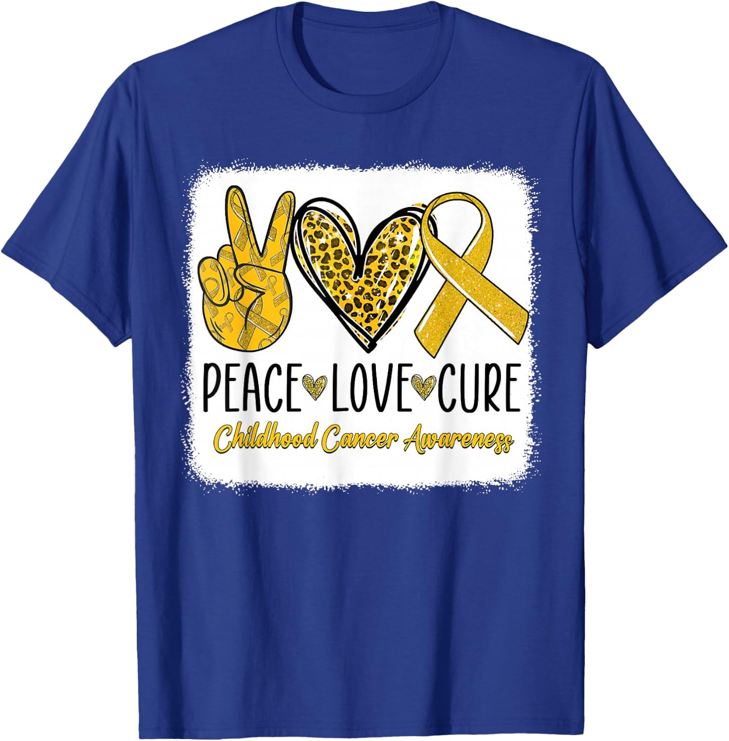 Peace Love Cure Childhood Cancer Awareness Gold Ribbon T-Shirt - T-Shirt | Royal