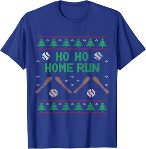 Ho Ho HOME Run Funny Ugly Christmas apparel Baseball lover T-Shirt - T-Shirt | Royal