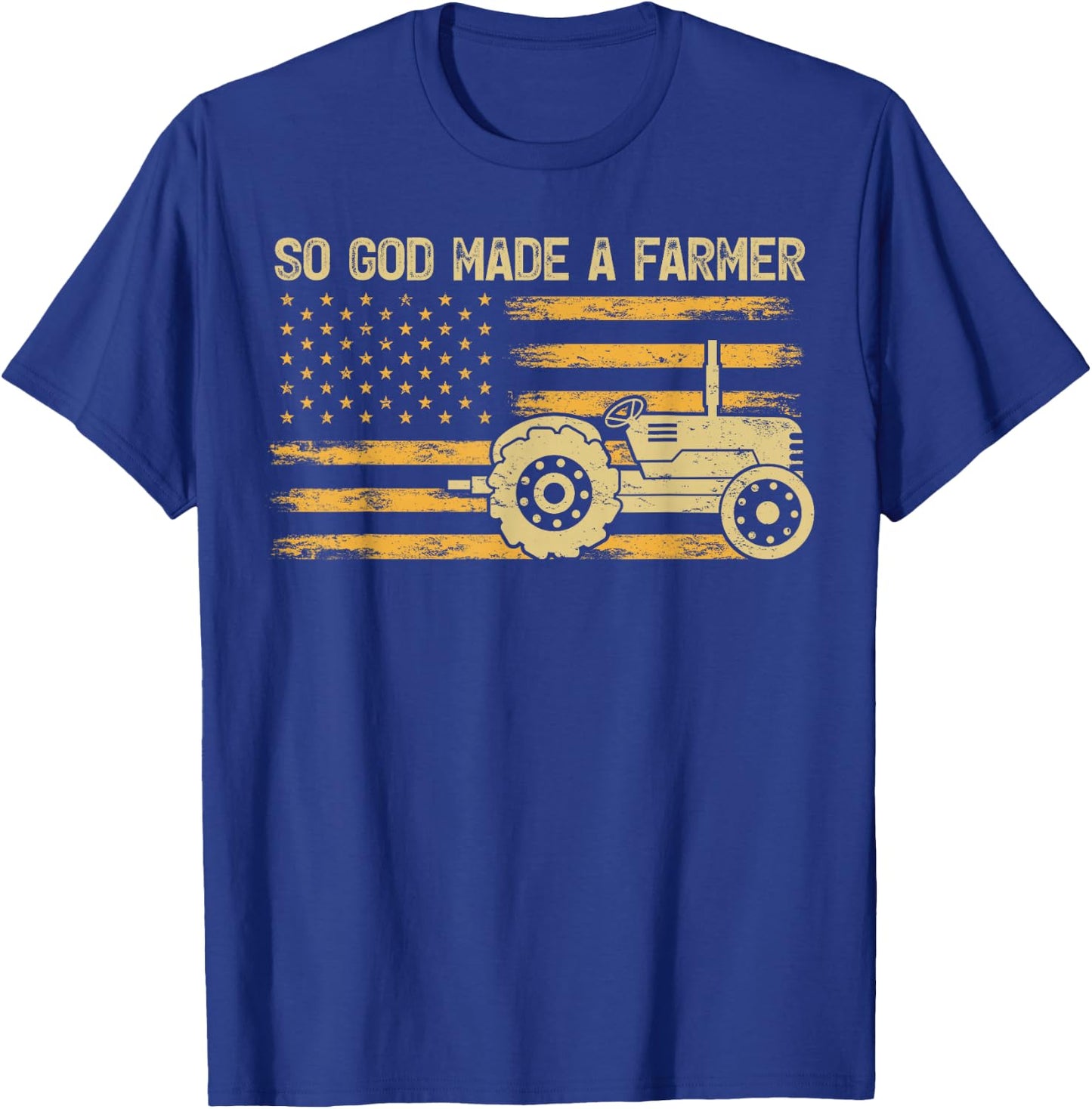 American Flag Tractor Retro So God Made A Farmer T-Shirt - T-Shirt | Royal