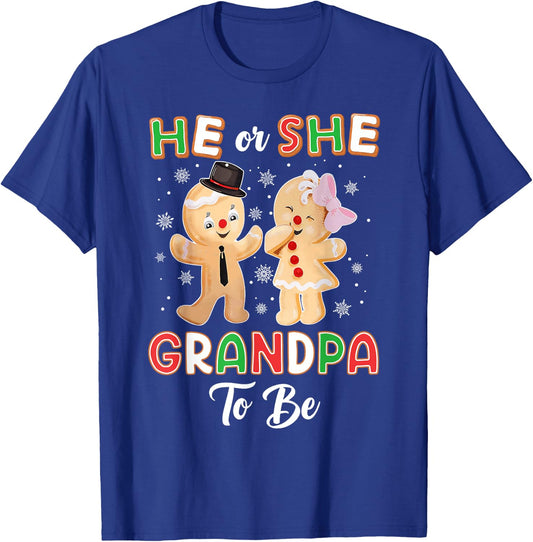 Gingerbread He or She Grandpa To Be Christmas Gender Reveal T-Shirt - T-Shirt | Royal