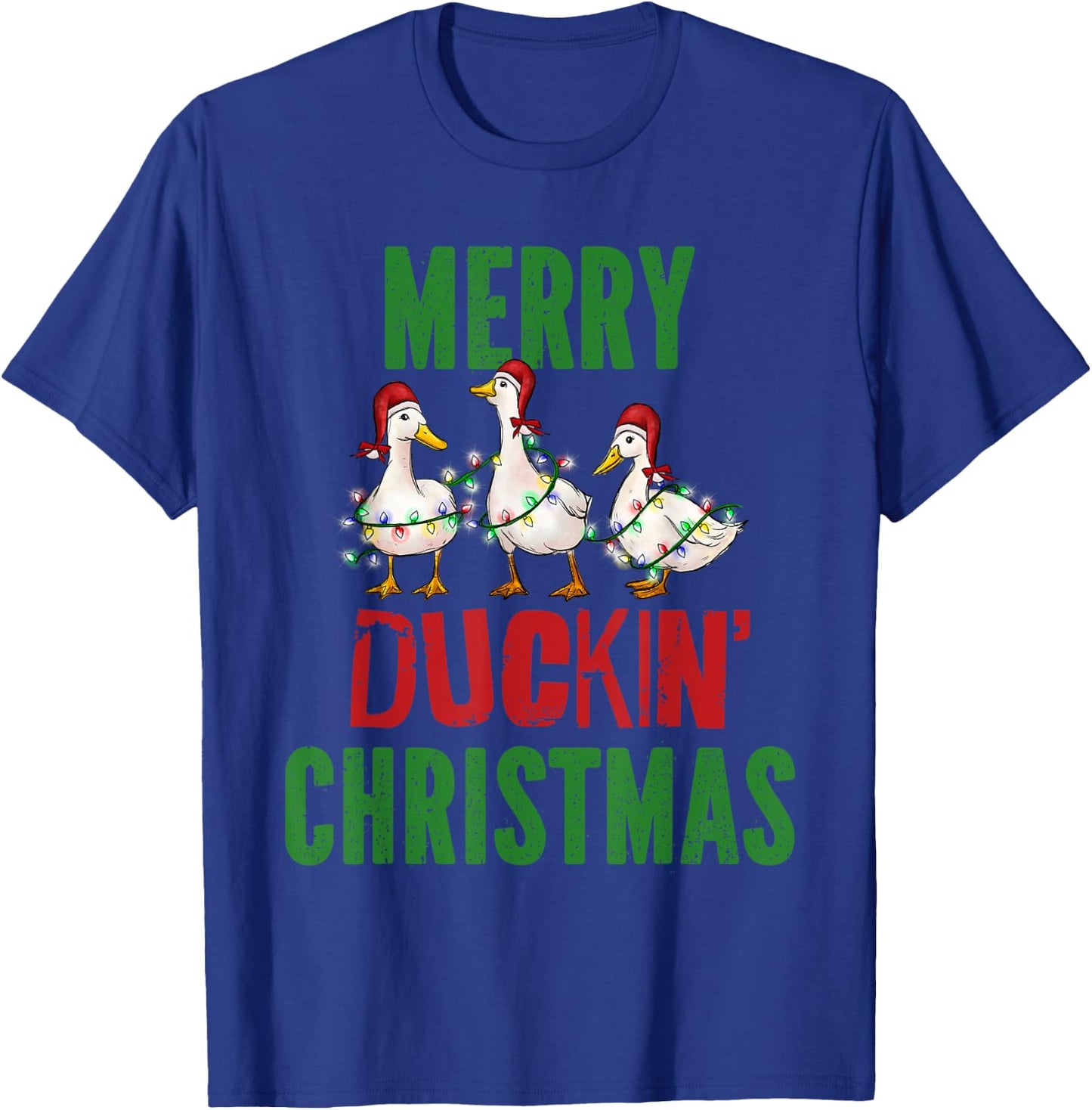 Merry Duckin Christmas Duck Pun Funny Christmas Light Ducks T-Shirt - T-Shirt | Royal