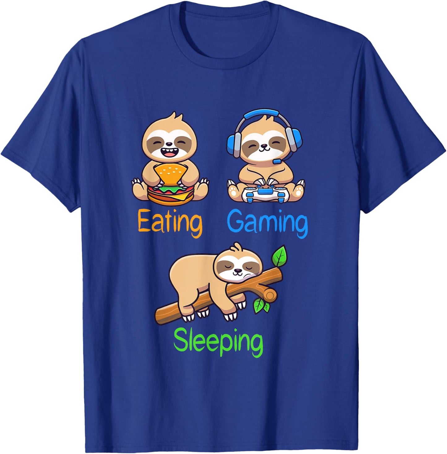 Eating Gaming Sleeping Gamer Sloth Men Kids T-Shirt - T-Shirt | Royal