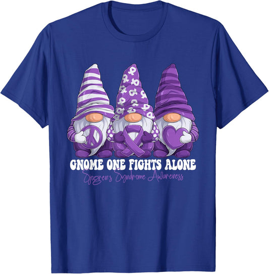 Sjogren's Syndrome Awareness Month Purple Ribbon Gnomies T-Shirt - T-Shirt | Royal