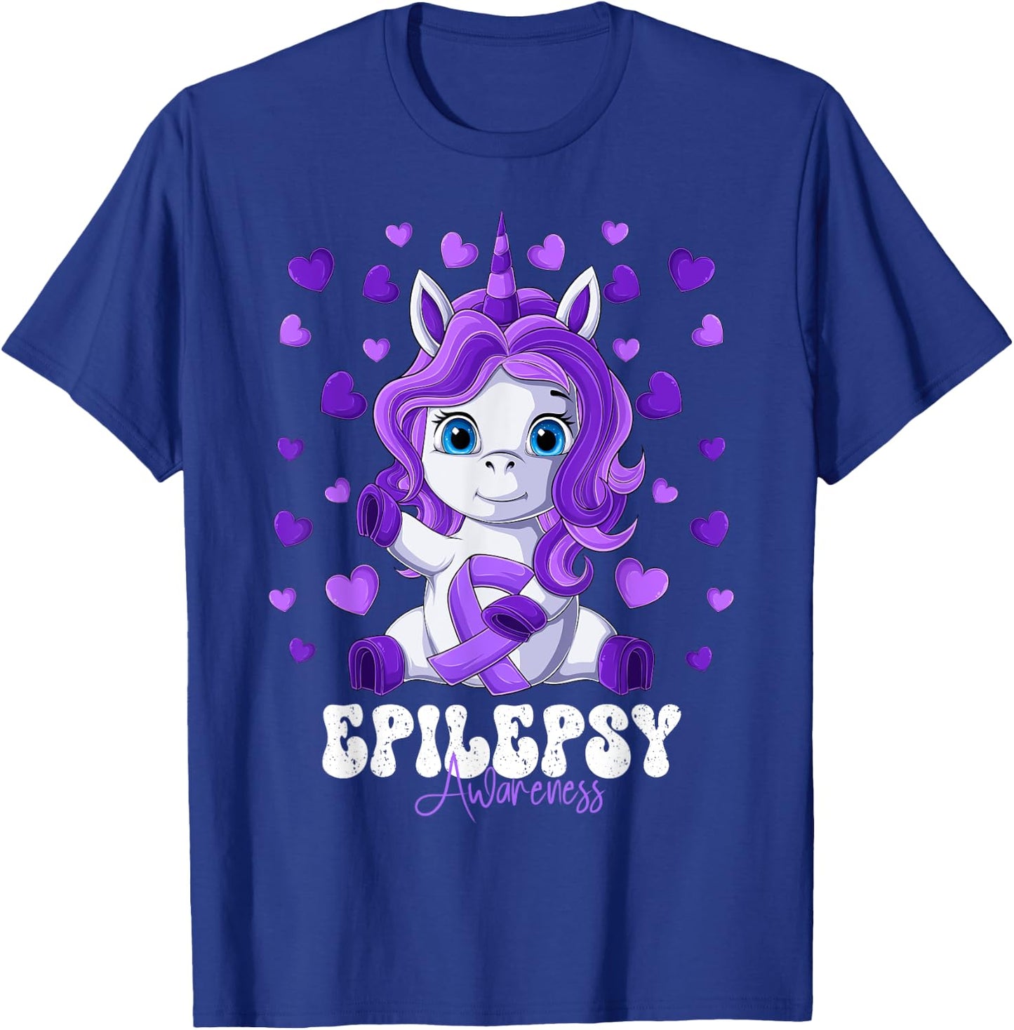 Epilepsy Awareness Month Purple Ribbon Unicorn T-Shirt - T-Shirt | Royal