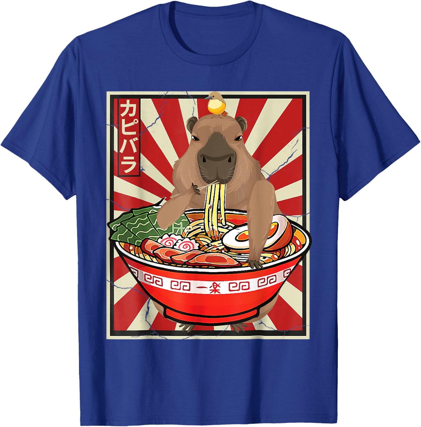 Kawaii bird Capybara Eating Ramen Noodles Anime Japanese T-Shirt - T-Shirt | Royal