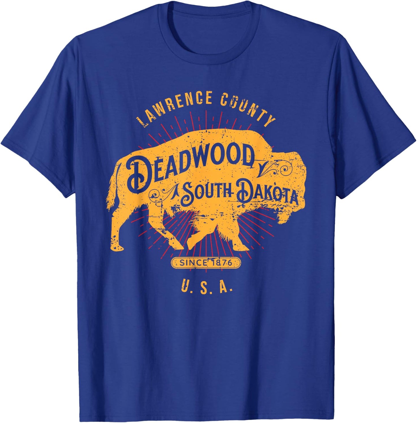 Deadwood South Dakota USA Distressed Bison Design Souvenir T-Shirt - T-Shirt | Royal