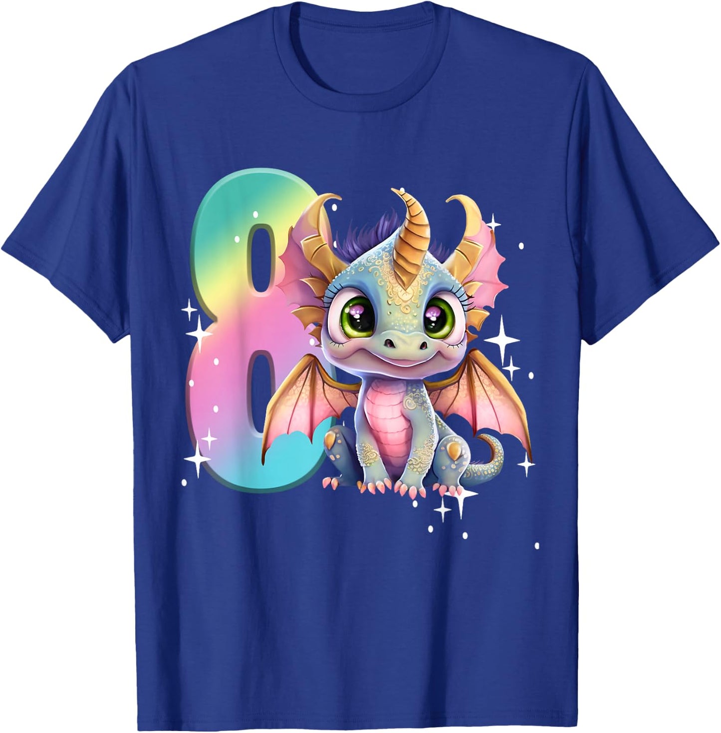 8th Birthday Shirt Dragon Party Rainbow Girl Dragon Eight 8 T-Shirt - T-Shirt | Royal