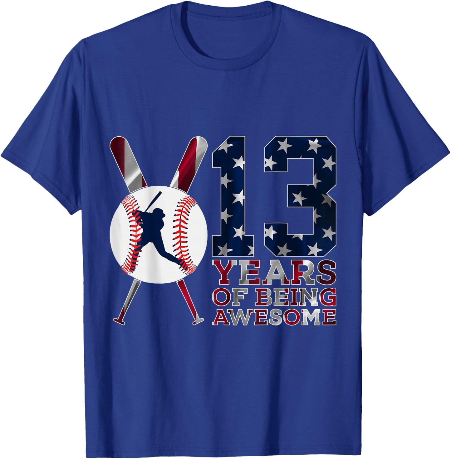 13 Years of Being Awesome Baseball 13th Birthday T-Shirt - T-Shirt | Royal