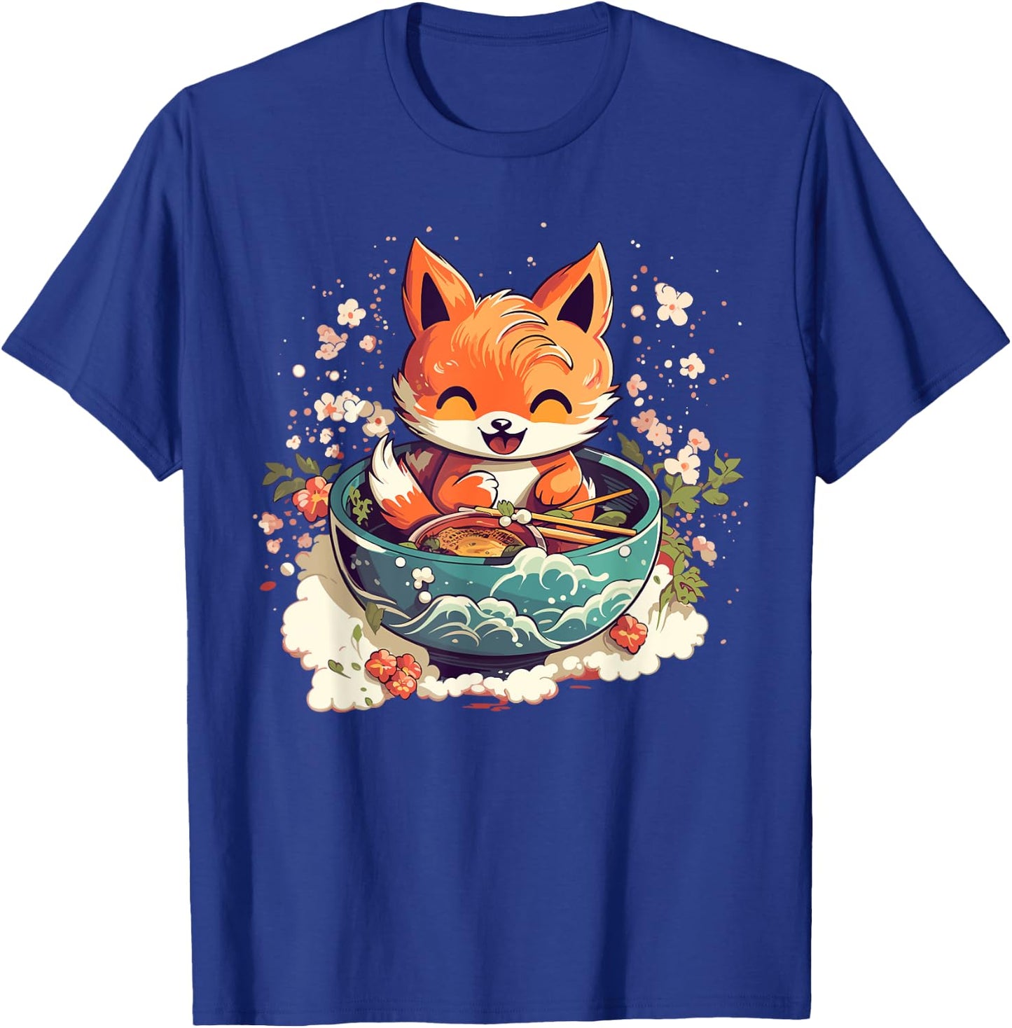 Kawaii Fox Eating Ramen - Ramen Noodle Lovers - Fox-Themed T-Shirt - T-Shirt | Royal
