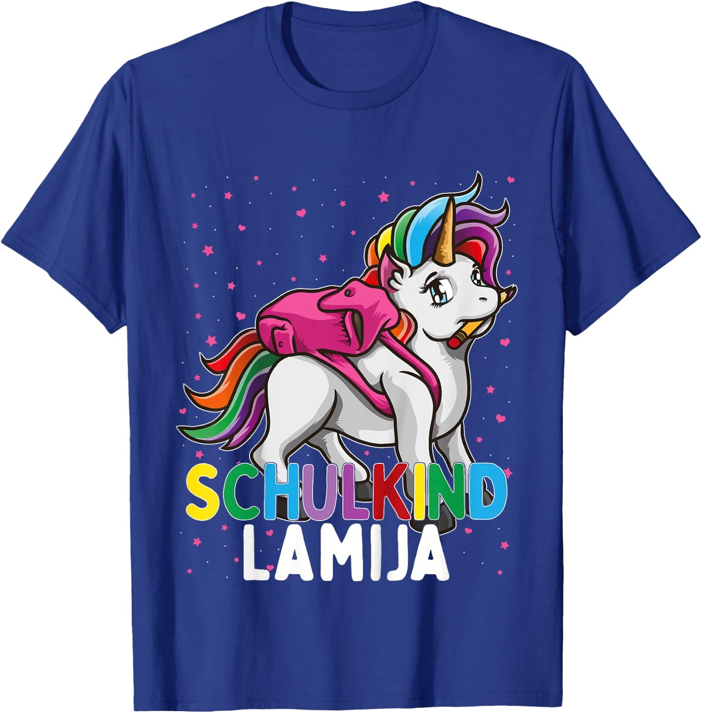 Kids School Child Unicorn Lamija First Name Girls T-Shirt - T-Shirt | Royal