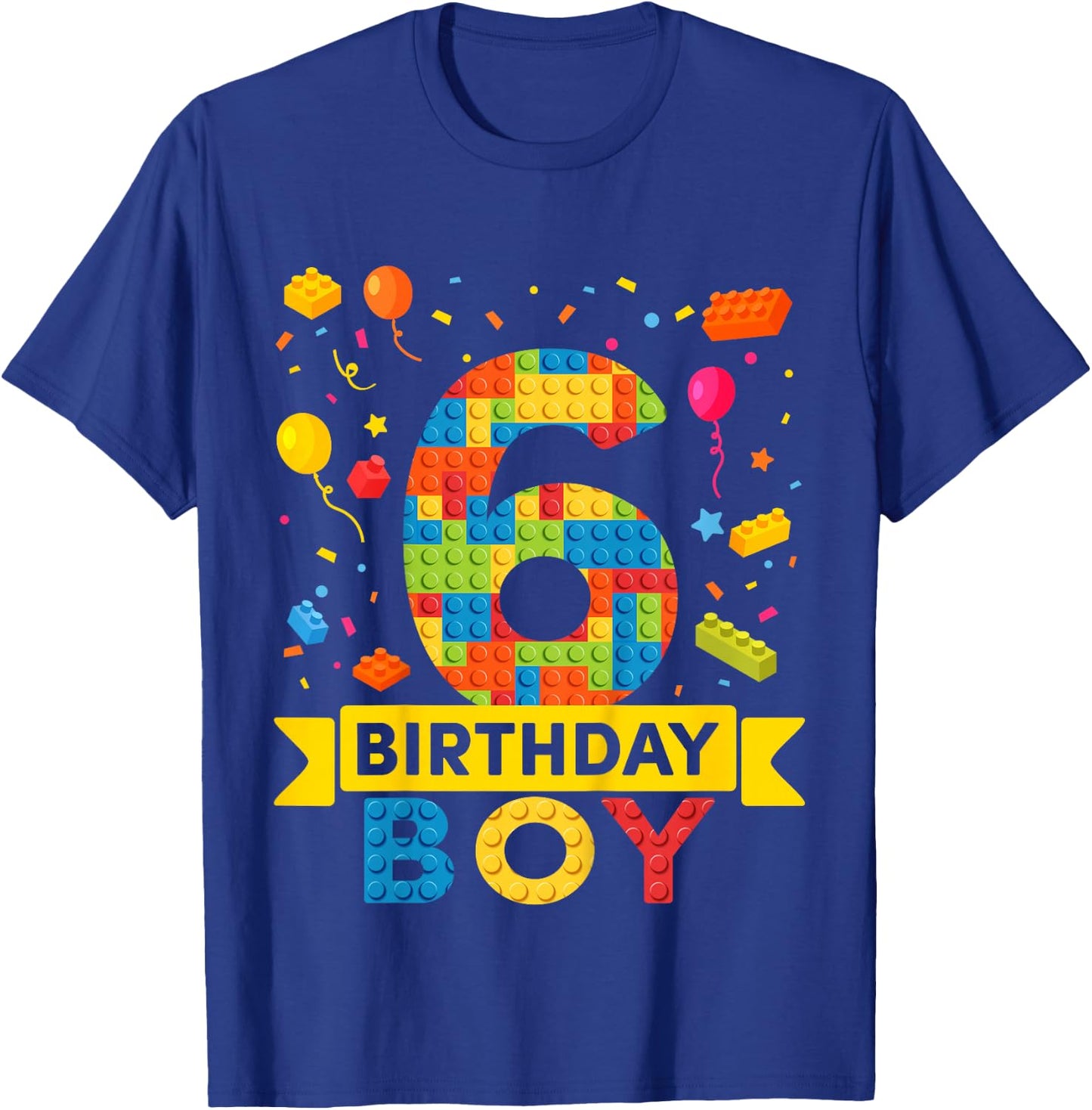 Kids 6 Year Old Building Blocks 6th Birthday Boy T-Shirt - T-Shirt | Royal