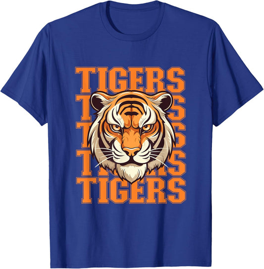 Football Tigers School Sports Fan Team Spirit Tigers Mascot T-Shirt - T-Shirt | Royal