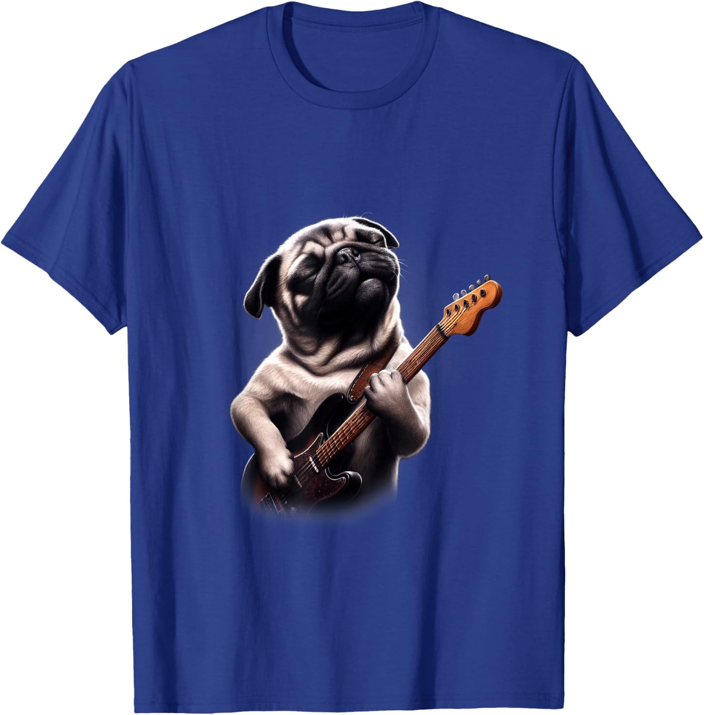 Pug Playing Guitar - Funny Rock Music Guitar Pug T-Shirt - T-Shirt | Royal